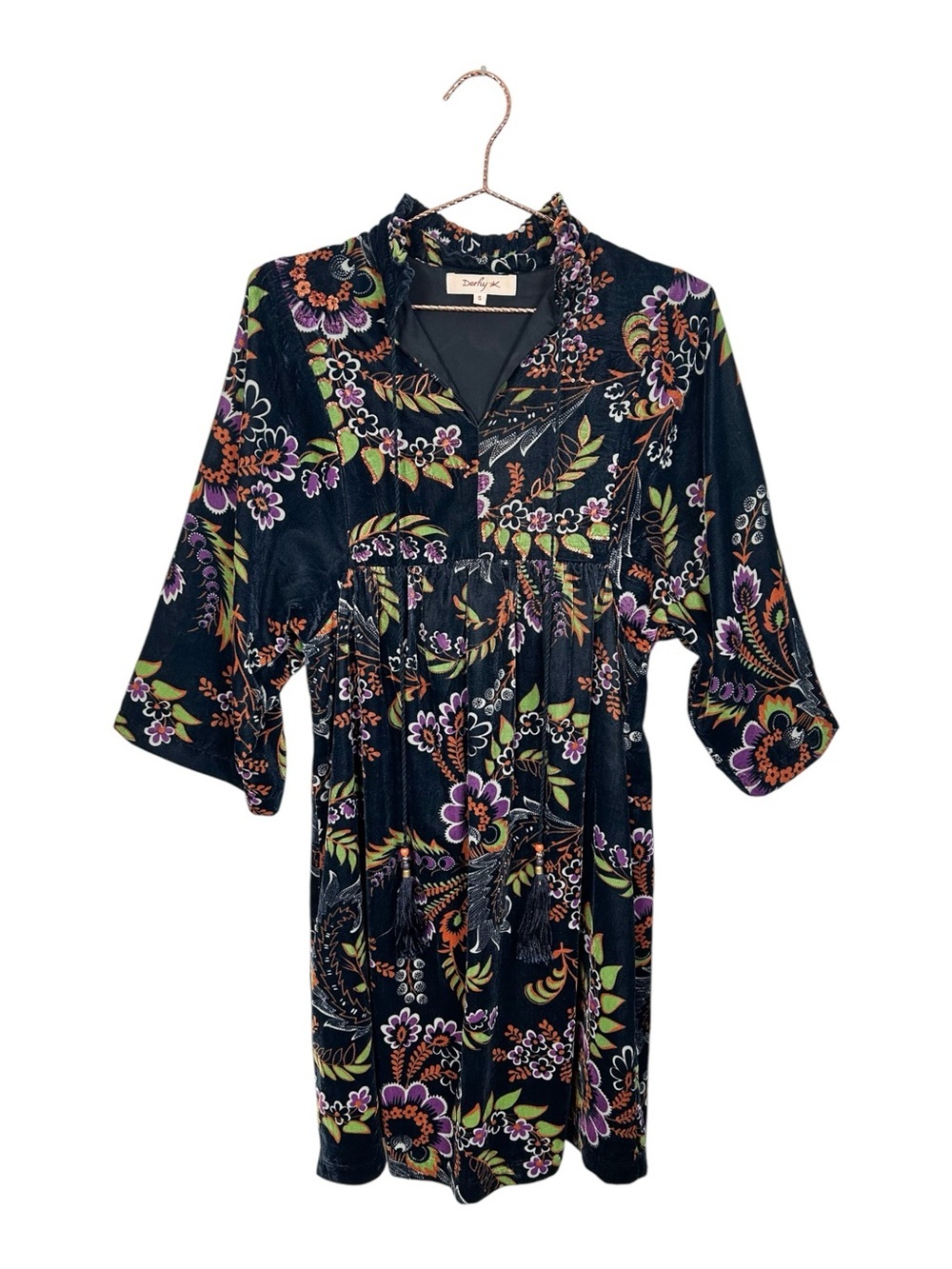 Derhy Velvet Kimono Sleeve Boho Mini Dress